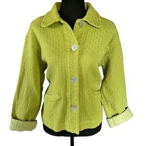 Johnny Was Collection Eyelet Button-Up Jacket – Chartreuse Green – Size Medium